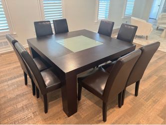 MUST SELL - Modern 56” Square Dining Table Set + 8 Chairs | Excellent Condition