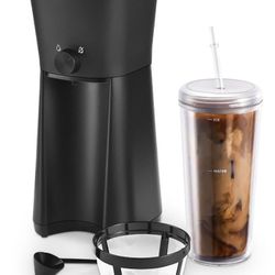 Iced Coffee Maker with 20 fl oz Reusable Tumbler and Filter Black Mainstays New 