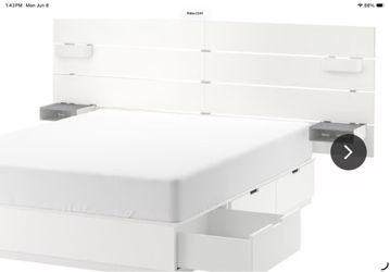 IKEA Nordli Queen white headboard and platform bed