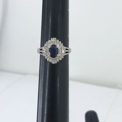 Platinum Sapphire & Diamond Ring Size 6.5