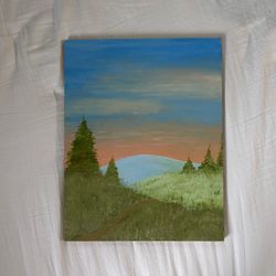 Handmade Landscape Canvas Painting Mountain Sunset Wall Art