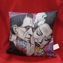 Frankenstein And Bride Throw Pillow