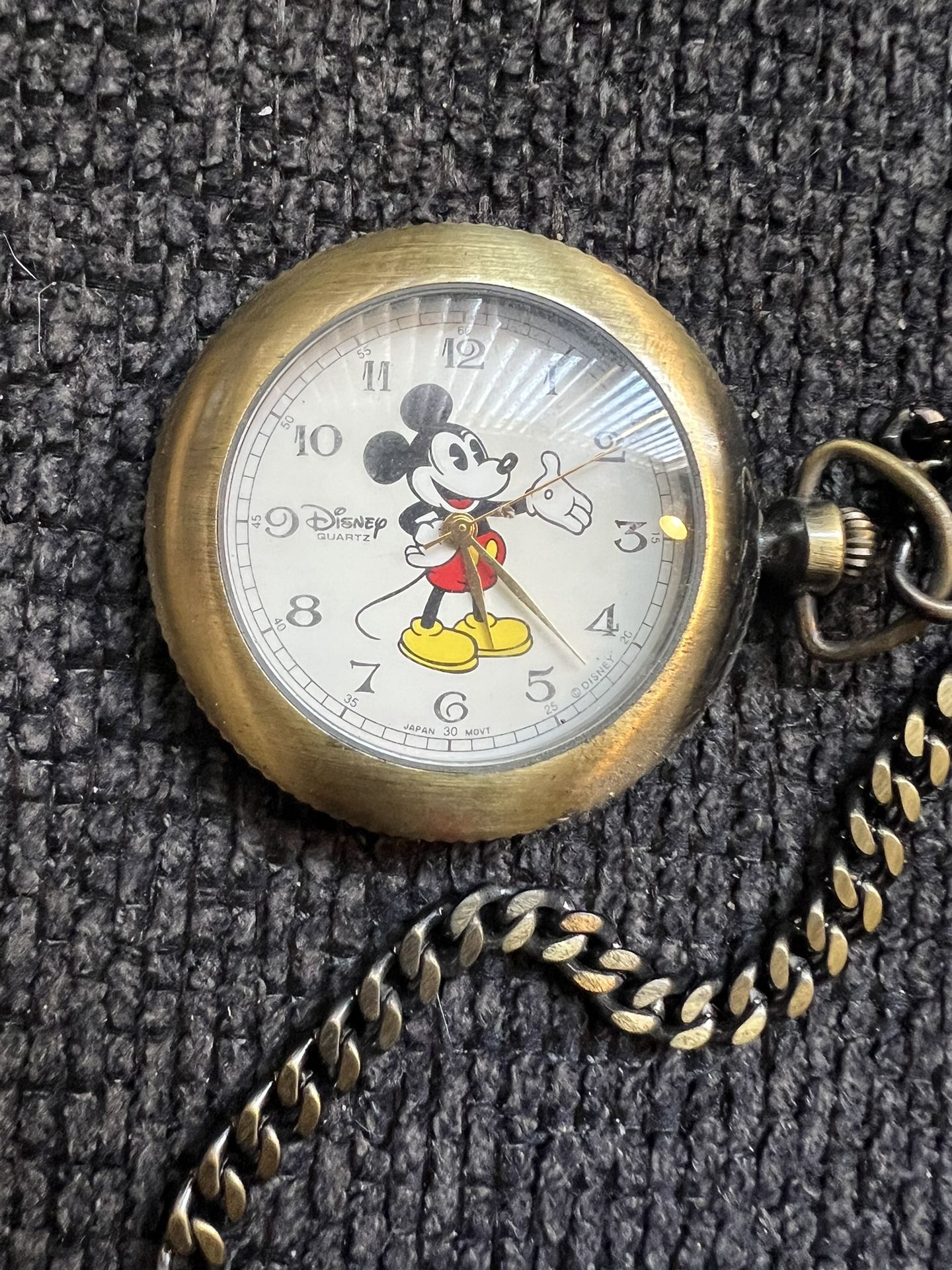 Vintage 90's Disney Time Works Mickey Mouse Pocket Watch Complete