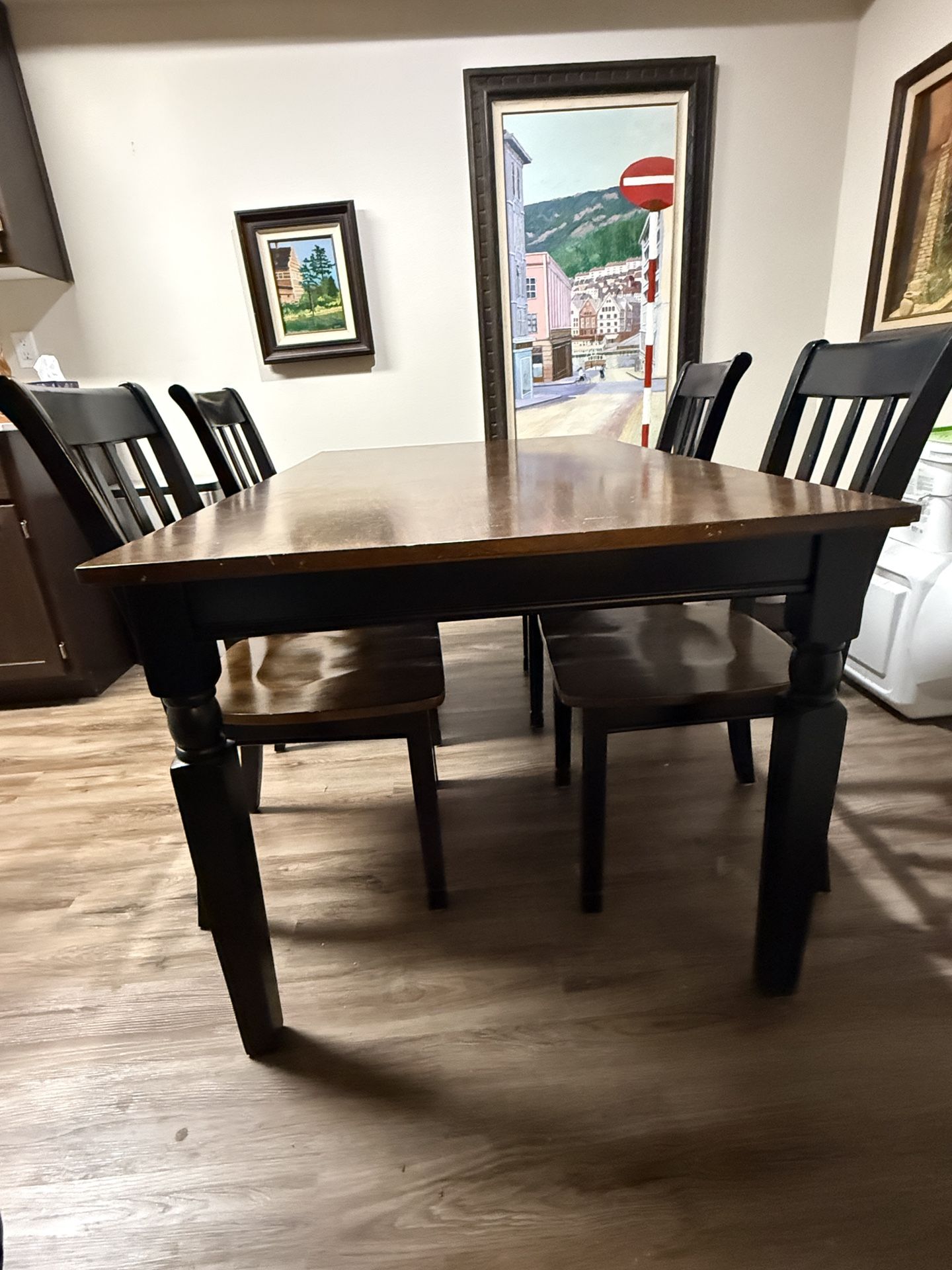 Solid Wood Dining Table with 4 Chairs, Sturdy & Clean