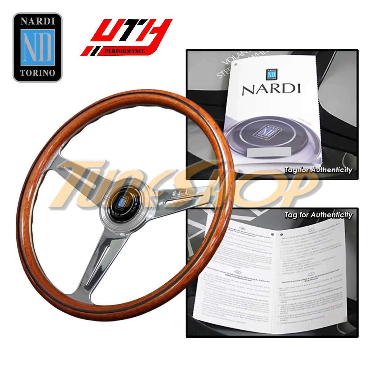 Nardi Classic 390MM Steering Wheel Mahogany Wood With Polished Spoke