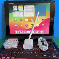 Apple IPad 9th Generation (10.2” Retina /Touch ID /IOS 18/ 2021 Model) 64GB with Pen, Keyboard  & Accessories 