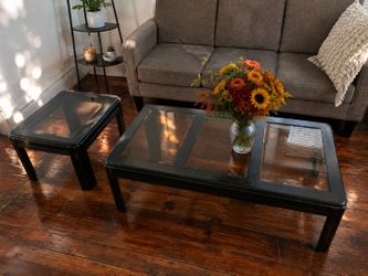 Glass coffee table and matching end table
