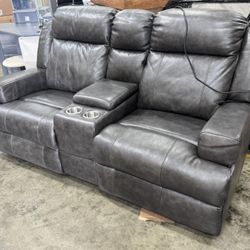 Grey Leather Sofa Loveseat With Power Recliner:$180