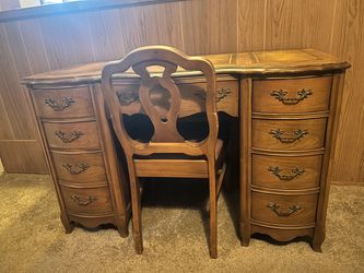 Vintage French Provincial-style Wooden Desk and Chair