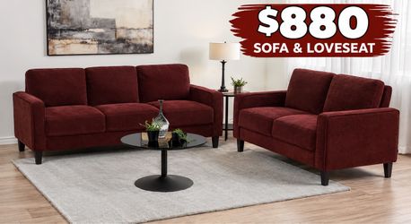 Free delivery - Rust Red Fabric Sofa and Loveseat Set