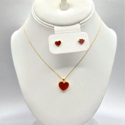 Real 18K Red Heart SET