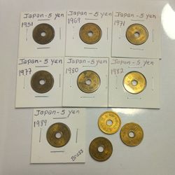 LOT OF (10) 5 YEN COINS FROM JAPAN

