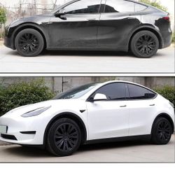 4PCS Tesla Model Y Wheel Cover - 19 Inch Symmetrical Matte Black Hubcaps Fit for 2020-2023 Model Y

