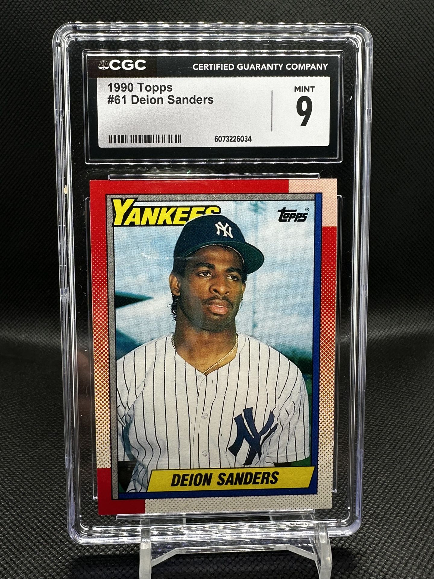 Deion Sanders BASEBALL ROOKIE CARD! CGC 9 NM/MINT! 1990 Topps 61 Yankees!!!