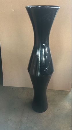 Up for sale   Tall Black Clay Vase  Pot 43” tall x 9” wide