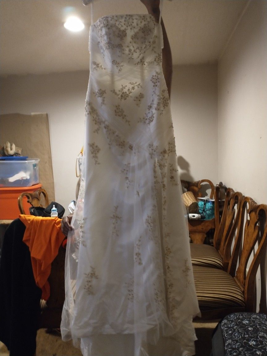 Wedding Dress , Fire And Ice, Sz 6 White & Gold