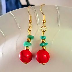 Natural Stone Red Line Turquoise/ Aventurine Earings