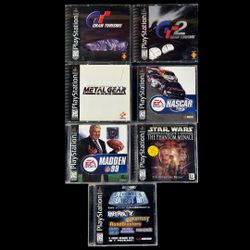 (12) PlayStation GRAN TURISMO Metal Gear Solid NASCAR Madden 99 STAR WARS TPM & More Game Lot
