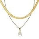 Layered Necklaces,14K Dainty Gold Plated Shaped Zircon Letter Pendant Necklace Set of 2 Piece