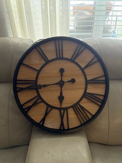 Large Rustic Wood and Metal Wall Clock