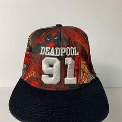 Marvel Deadpool SnapBack Hat Marvel Brand Adjustable Movie Comic 91 Red Black