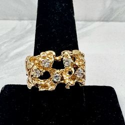 💎 14KT Yellow Gold & Diamond Nugget Dress Ring