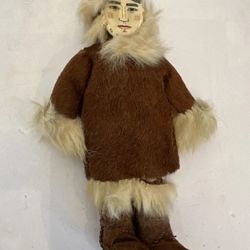 Vintage Alaskan Eskimo Doll Doll Leather Face With Fur