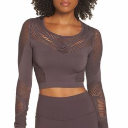 Alo Yoga Brown Siren Cropped Long Sleeve Activewear Top Size XS