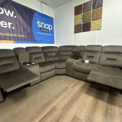 Brown Suede Reclining Sectional W/cupholder 