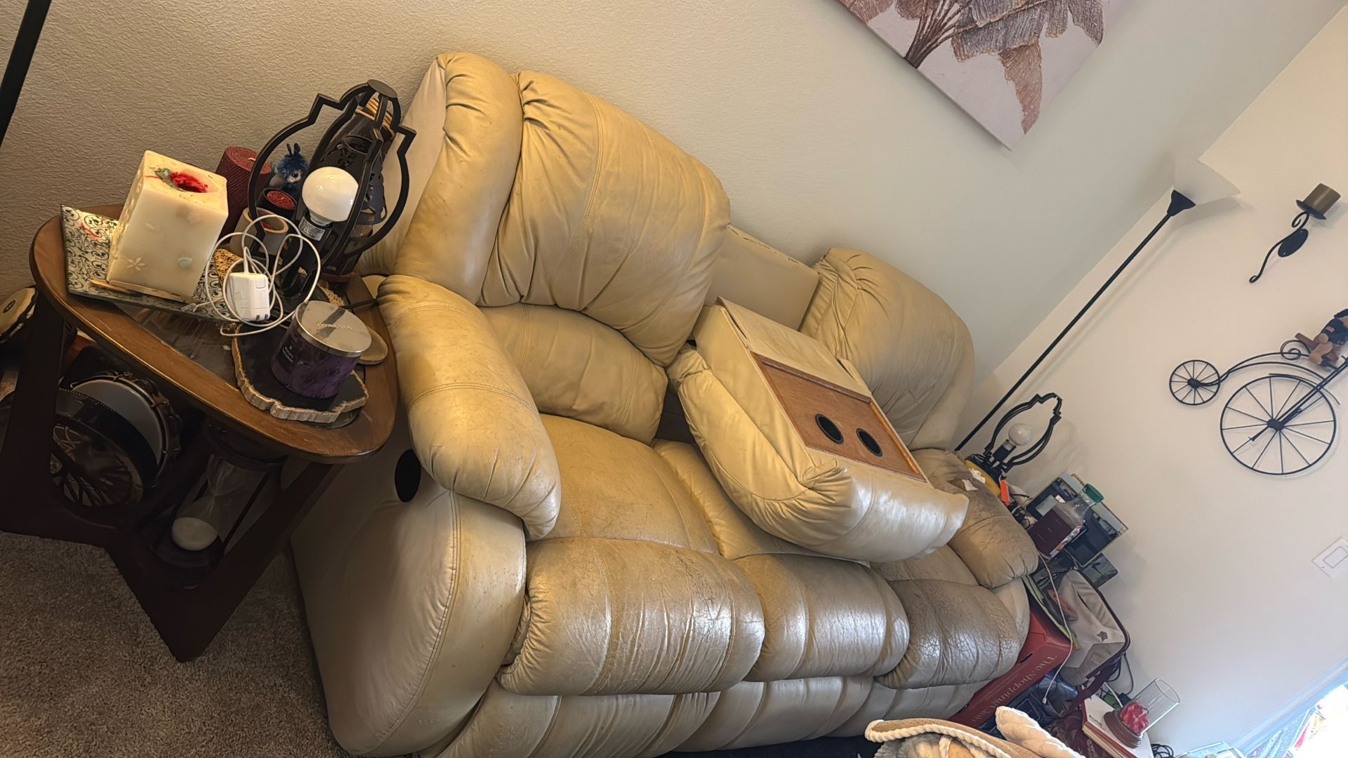 Well Loved Leather Loveseat Double Recliner