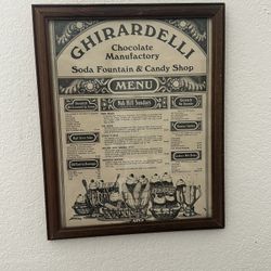 Vintage Retro Ghirardelli Ice Cream Menu Oak Frame