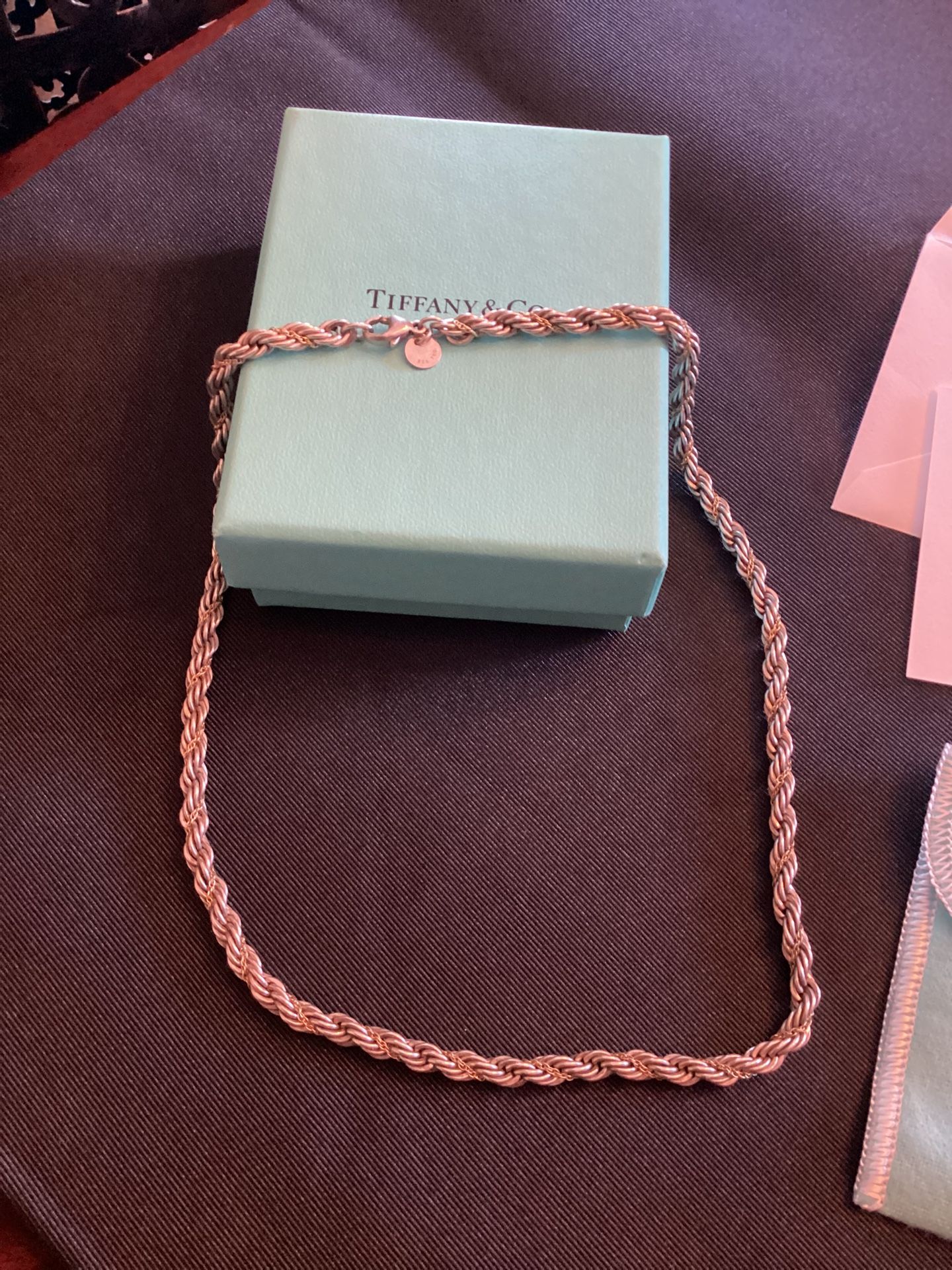 Authentic Tiffany & Co. Sterling Silver/18K Yellow Gold Twisted Rope Necklace 18 Inches