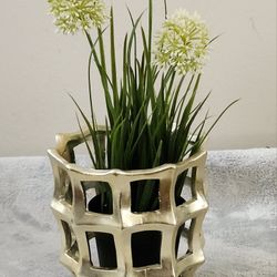 Metallic Gold-tone Cut-out Decorative Vase 