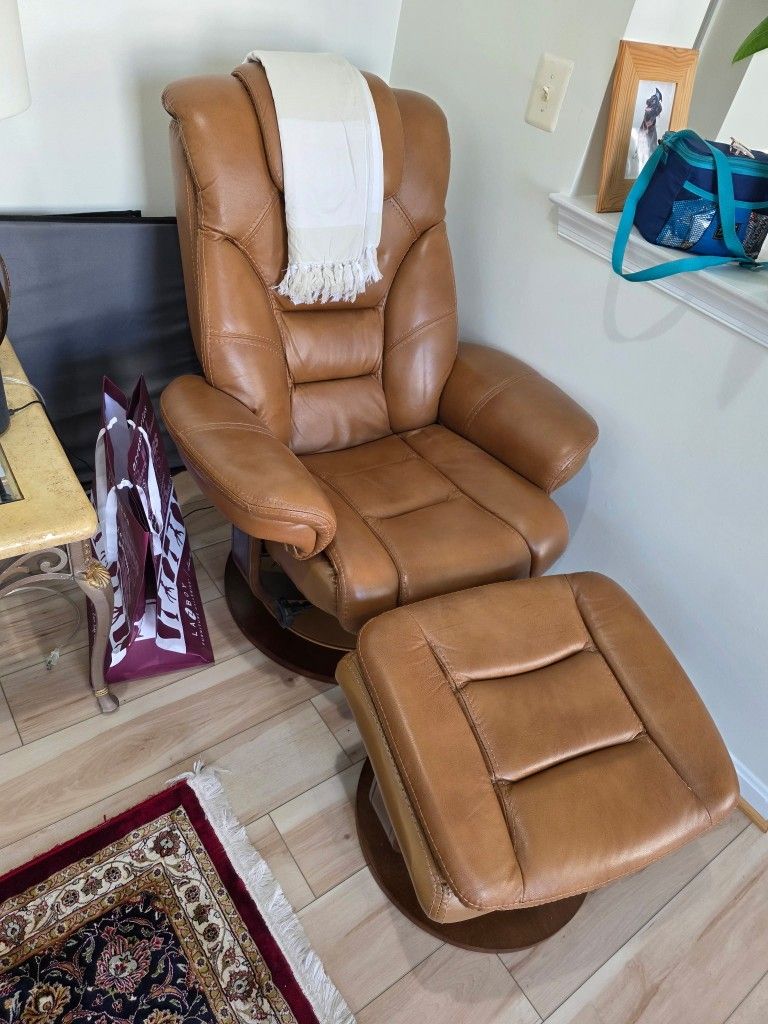 Faringdon Leather Euro Chair and Ottoman