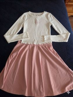 Girls White Ribbed Top and Pink Skirt Set