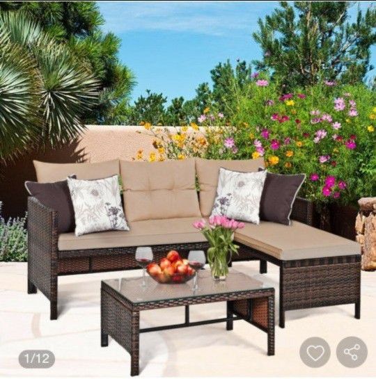 8 Piece-Rattan-wicker-patio-conversation-set-with-beige-cushions