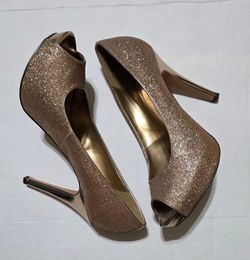 Gold Glitter Peep-Toe Heels