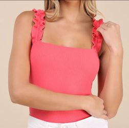 Lulus pink ruffle tank top bodysuit, size small