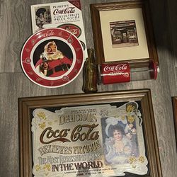 Coca Cola Mirror , Plate, Picture  And Straw Holder 