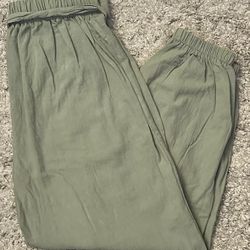 Shein Curve Women’s 0XL Green Elastic Waist Self-Tie Belt Tapered Jogger Pants