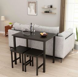 3-Piece Black Dining Table Set with 2 Stools