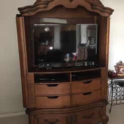 Armoire with 5 Drawers, 2 Doors, 48” TV Wood  Cherry  (TV  Not Included)