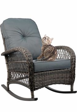Outdoor Wicker Rocking Chair, All Weather Resin Rattan Wicker Rocking Chairs, for Garden Backyard Lown Porch,1pc,Grey  200  60$