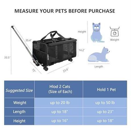 L&W BROS. Cat Carrier With Wheels Double-Compartment Foldable Pet Carrier for 2 Cats or 1 Medium Dog for Up to 50 Lbs 735 G54387 Product Dimensions	23