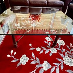 42” Square, Beveled Glass Top Coffee Table w/Four Leg Metal Stand