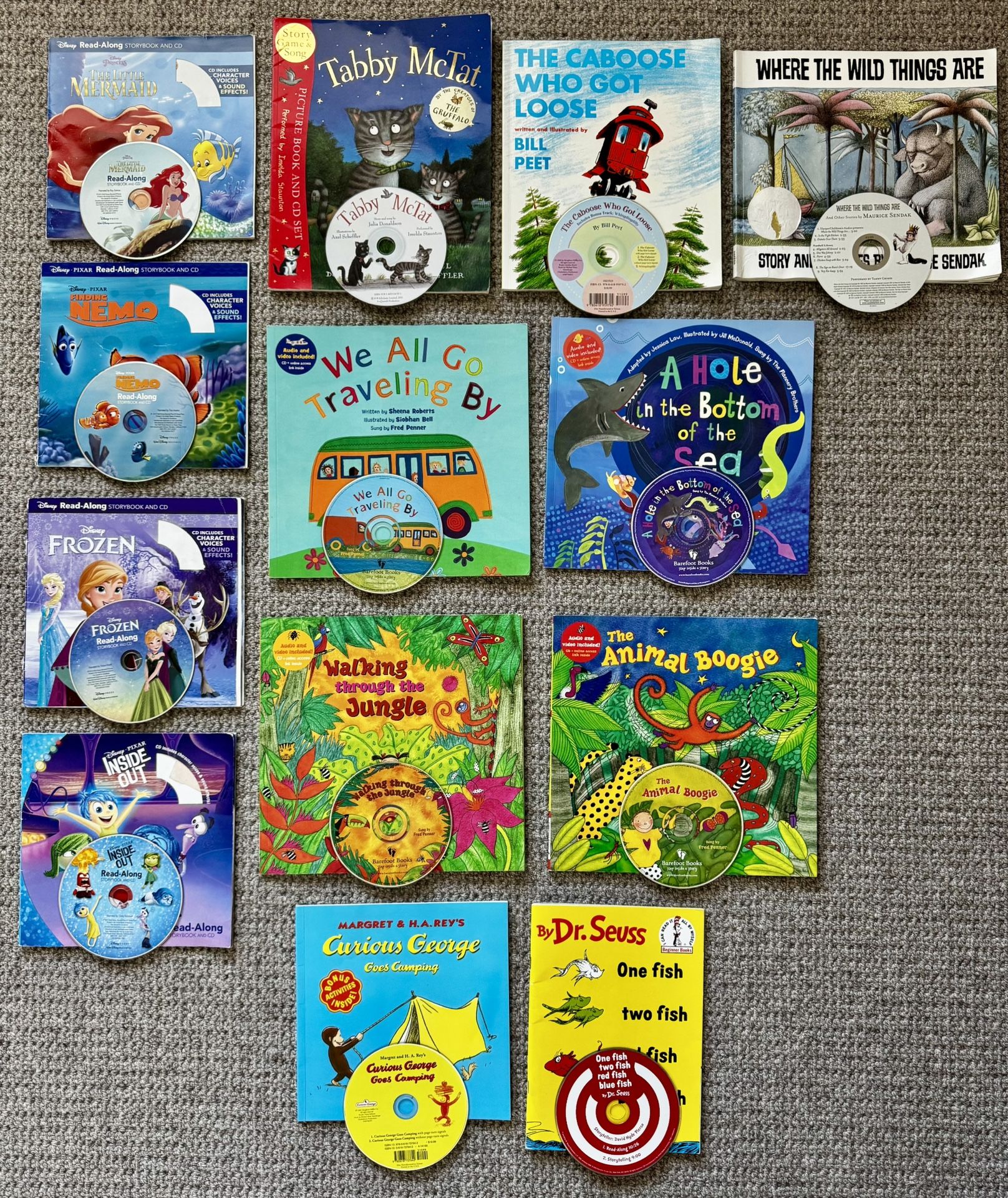 Read-Along Storybook and CD… Disney, Barefoot books, Dr. Seuss, Curious George