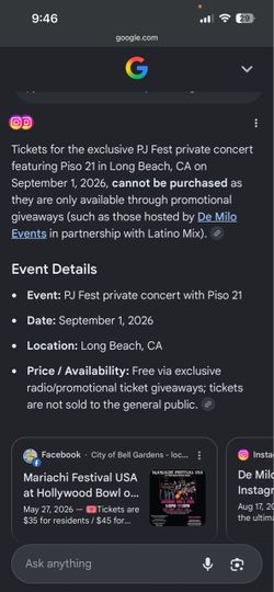 Pj fest con Piso 21 GA
