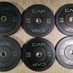 Cap Olympic Rubber Bumper Weight Plates 45lbs,25 Lbs,10 Lbs Set Great Condition 
