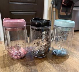 Glitter Stemless Wine Tumblers with Lids – Set of 3