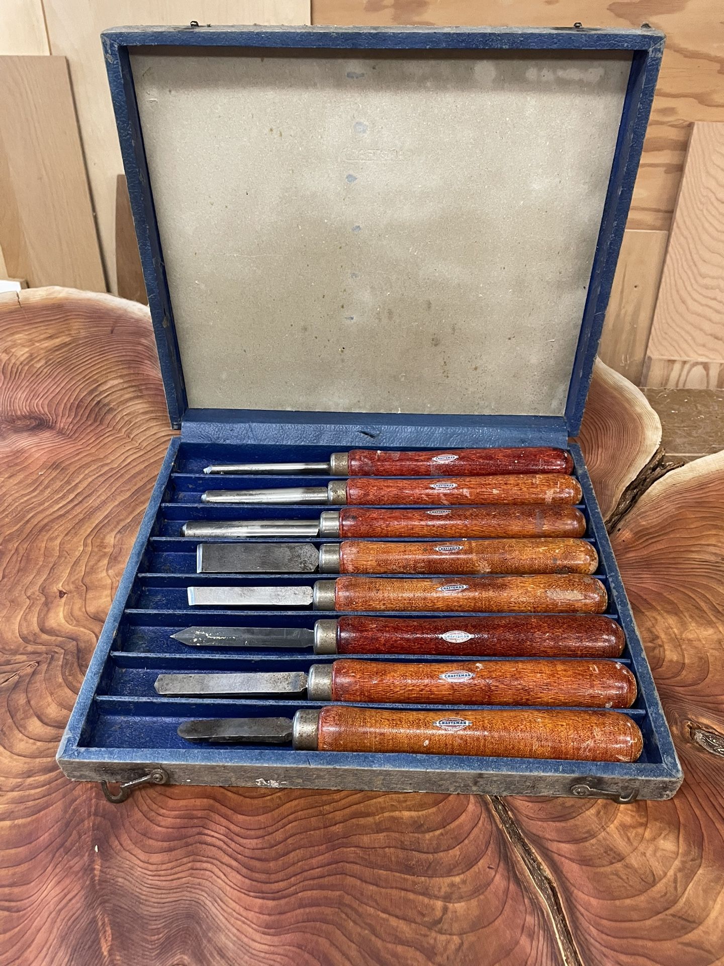 Vintage Craftsman Wood Lathe Turning Chisel Tool Set of 8 1040s 13” Mahogany 